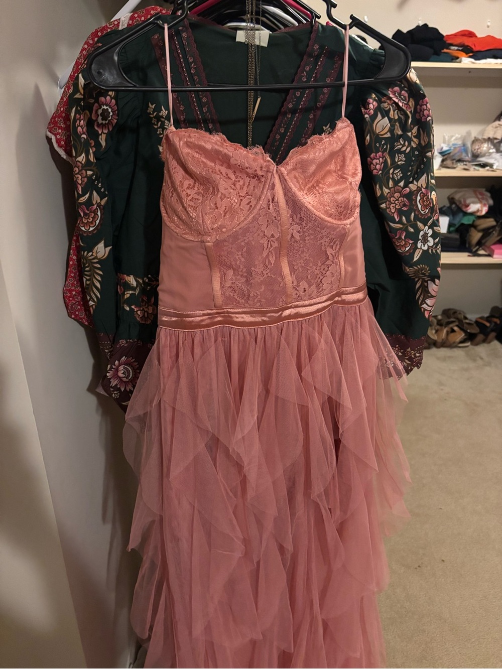Vici Rose Pink Lace Bodice Tulle Ruffle Formal Dress